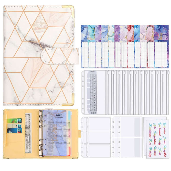 A6 Loose-leaf Notebook Budget Book Marbled Handbook,Style: Basic Model(Light Gray)