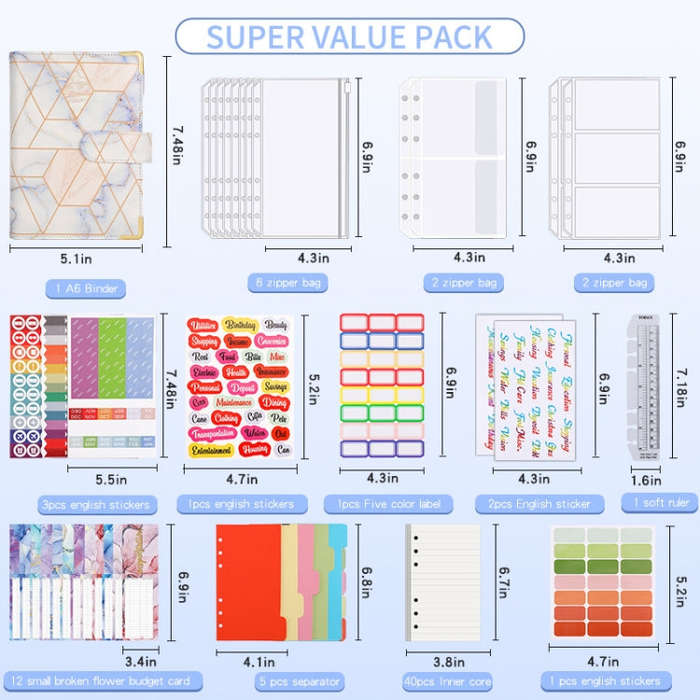 A6 Loose-leaf Notebook Budget Book Marbled Handbook,Style: Basic Model(Light Gray)