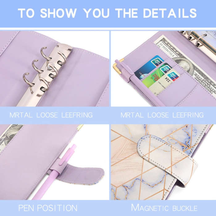 A6 Loose-leaf Notebook Budget Book Marbled Handbook,Style: Basic Model(Purple)
