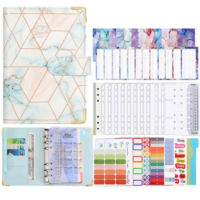 A6 Loose-leaf Notebook Budget Book Marbled Handbook,Style: Deluxe Model(Green)
