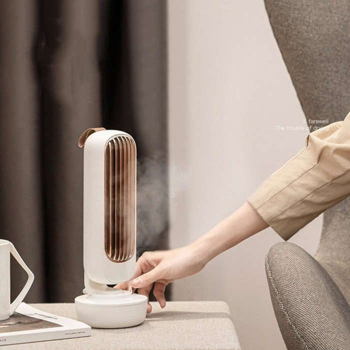 Retro Humidification Tower Fan USB Leafless Fan Water Cooling Spray Humidification Desktop Fan Co...