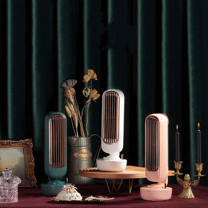 Retro Humidification Tower Fan USB Leafless Fan Water Cooling Spray Humidification Desktop Fan Co...