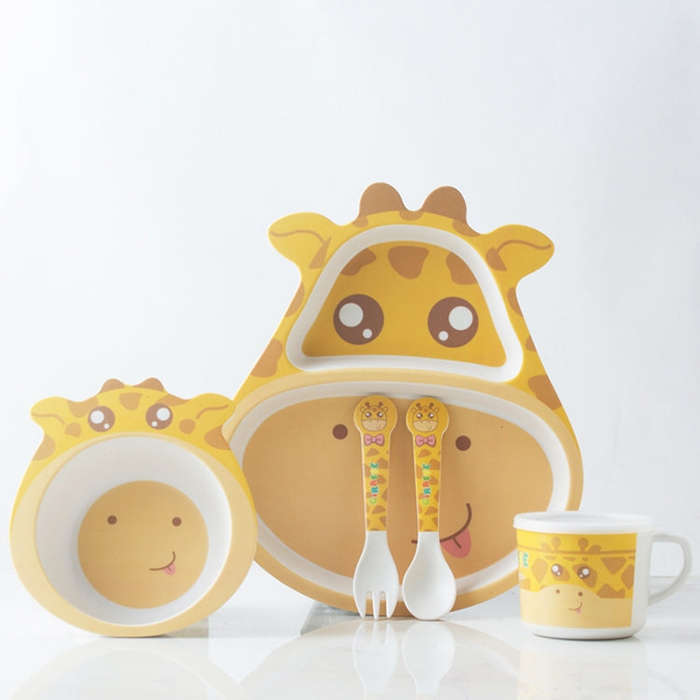 Bamboo Fiber Children Tableware Set Household Cute Cartoon Baby Food Supplement Plate Set(040 Gir...