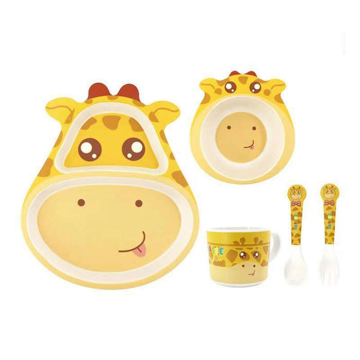 Bamboo Fiber Children Tableware Set Household Cute Cartoon Baby Food Supplement Plate Set(040 Gir...