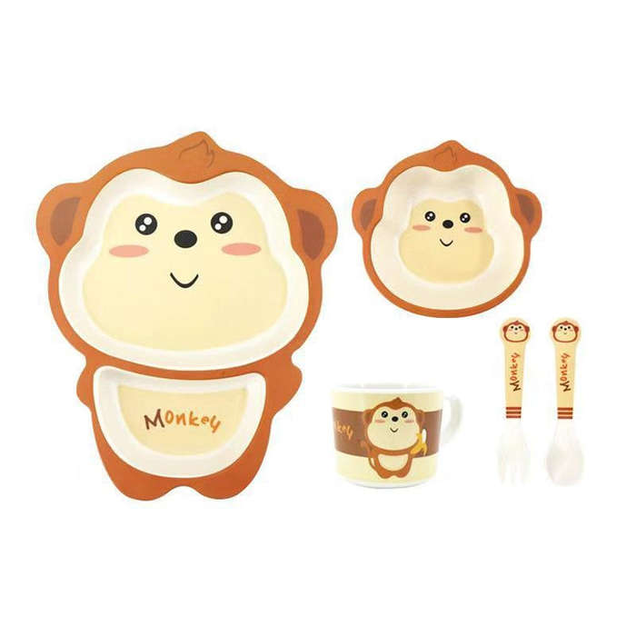 Bamboo Fiber Children Tableware Set Household Cute Cartoon Baby Food Supplement Plate Set(043 Mon...