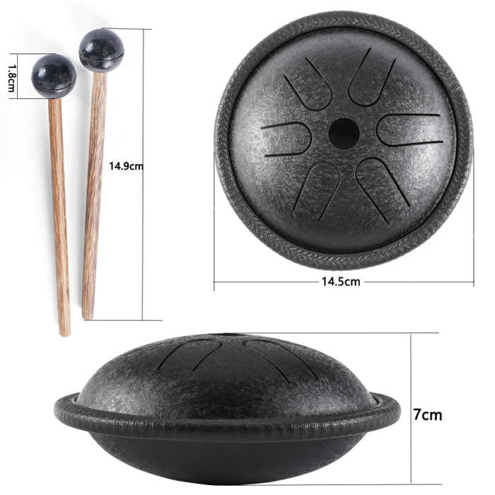 5.5 Inch Pocket Drum Ethereal Hand Drumming Leisure Travel Percussion Instrument(Obsidian)