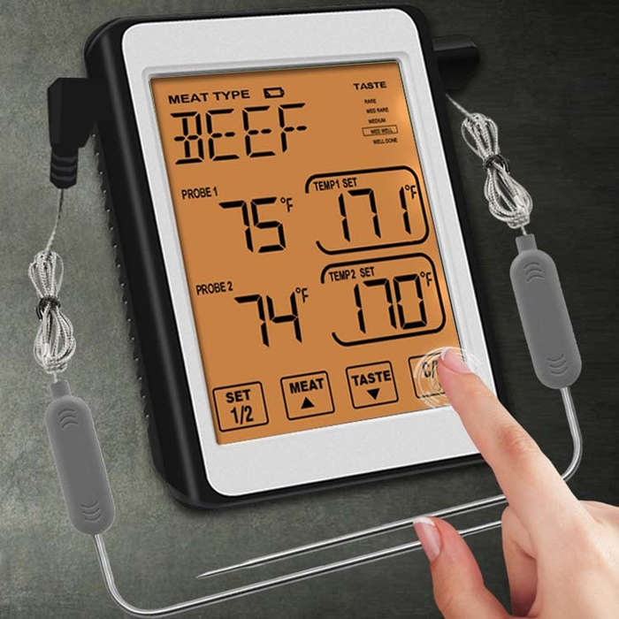 CH-212 Dual Probe Color Screen Smart Alarm Grill Kitchen Thermometer, Color:Orange Backlight