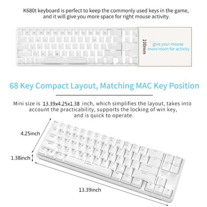 Ajazz K680T Mini USB Wired Dual-mode Charging 68-keys Laptop Bluetooth Mechanical Keyboard, Cable...