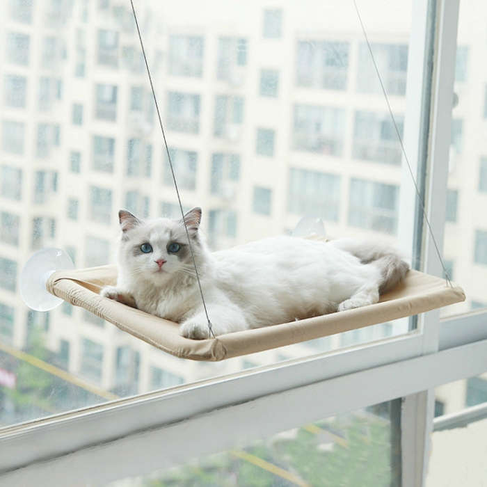 Pets Suction Cup Cat Hammock Window Hanging Hammock(Khaki)