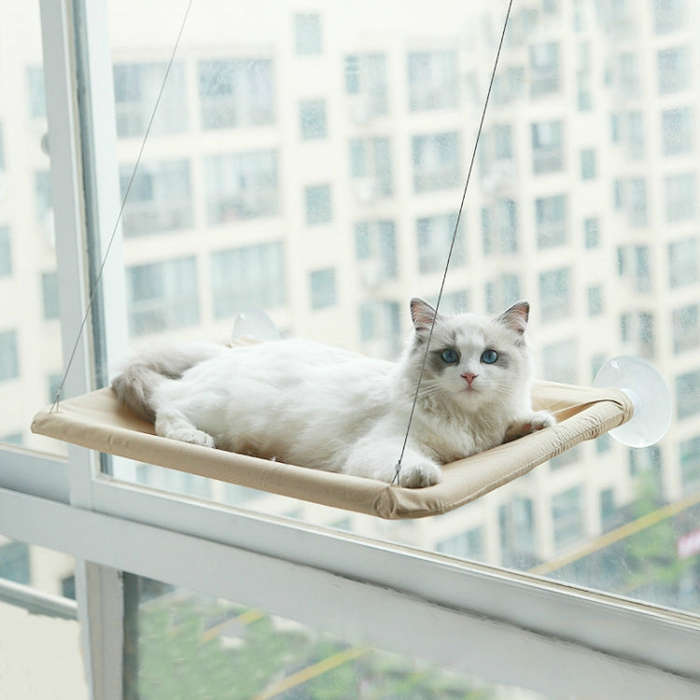 Pets Suction Cup Cat Hammock Window Hanging Hammock(Khaki)