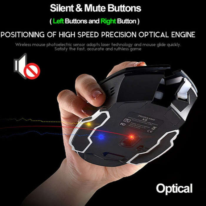 FREEDOM-WOLF X8 2400 DPI 6 Keys 2.4G Wireless Charging Silent Luminous Gaming Mechanical Mouse(Bl...
