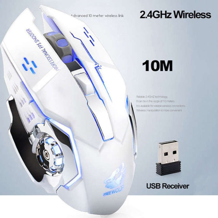 FREEDOM-WOLF X8 2400 DPI 6 Keys 2.4G Wireless Charging Silent Luminous Gaming Mechanical Mouse(Bl...