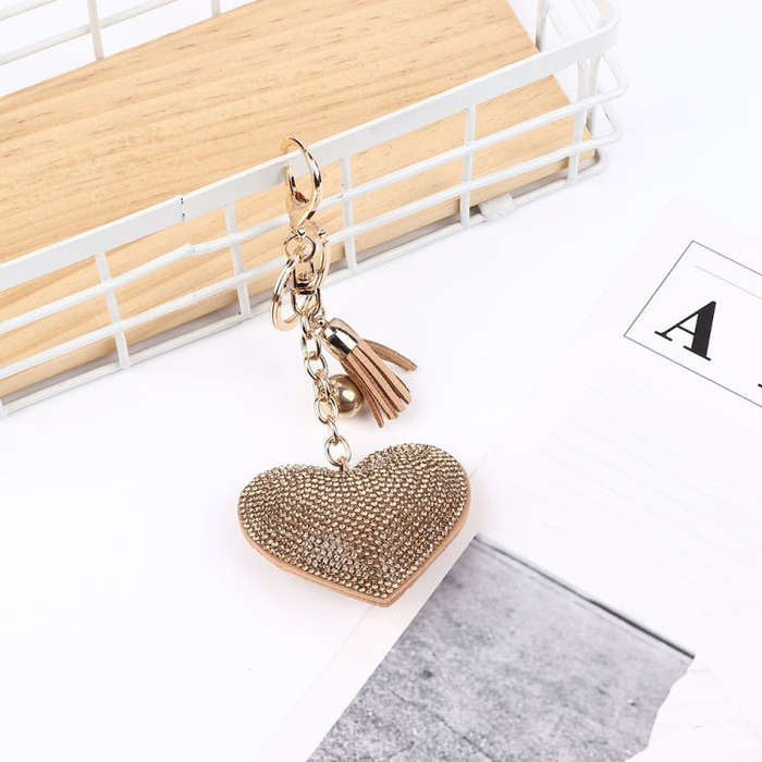 Heart Keychain Leather Tassel Gold Key Holder Metal Crystal Key Chain Keyring Charm Bag Auto Pend...