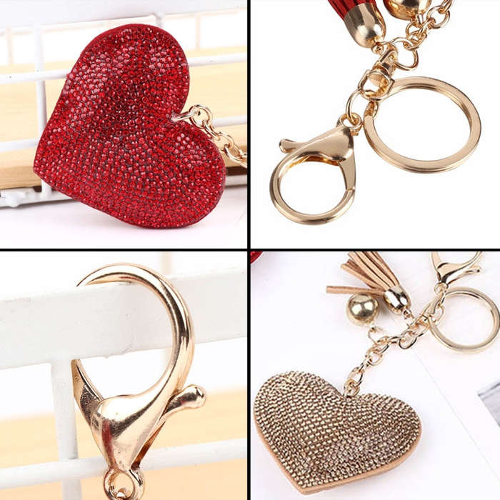 Heart Keychain Leather Tassel Gold Key Holder Metal Crystal Key Chain Keyring Charm Bag Auto Pend...