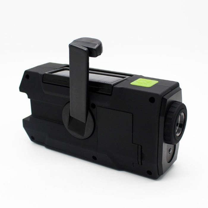 Multifunctional Hand Crank Solar Power LED Flashlight Full Band FM Radio Desk Lamp Alarm, Style:U...