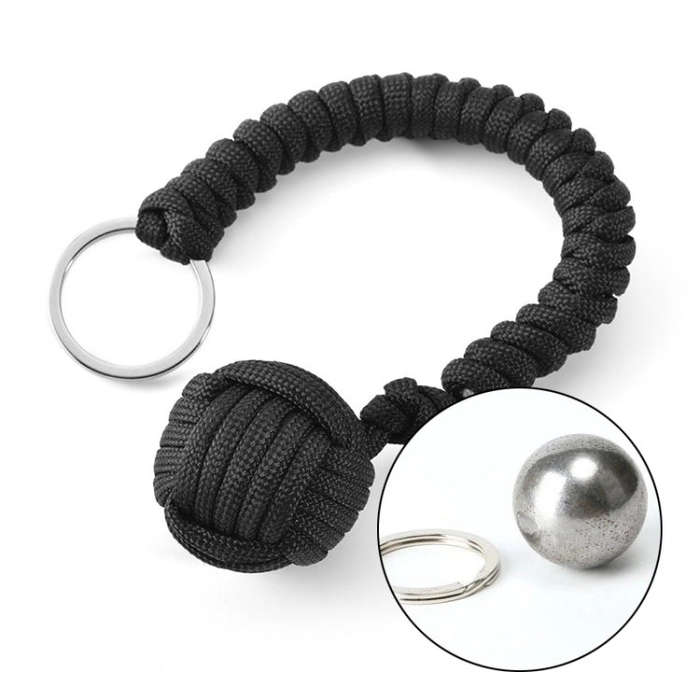 Outdoor Security Protection Black Monkey Fist Steel Ball Bearing Self Defense Lanyard Survival Ke...
