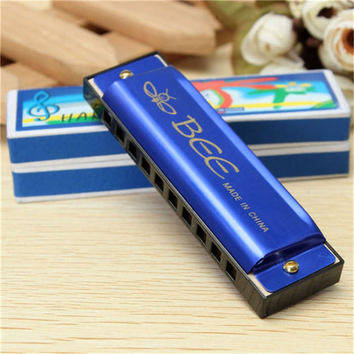 BEE 10-holes Dual-tones C Tone Brace Harmonica(Silver)