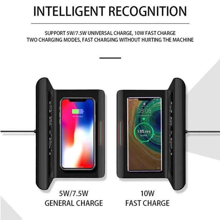 RT1 10W QI Universal Multi-function Mobile Phone Wireless Charger with Alarm Clock & Time / Calen...