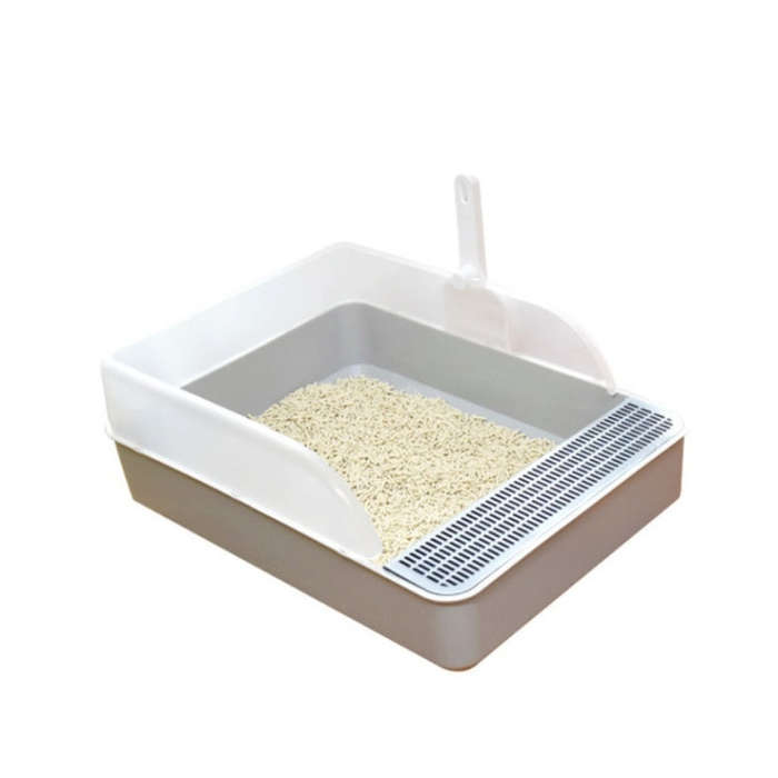 Cat Litter Box Semi-closed Square Feces Basin Pet Toilet, Size:Large  Gray