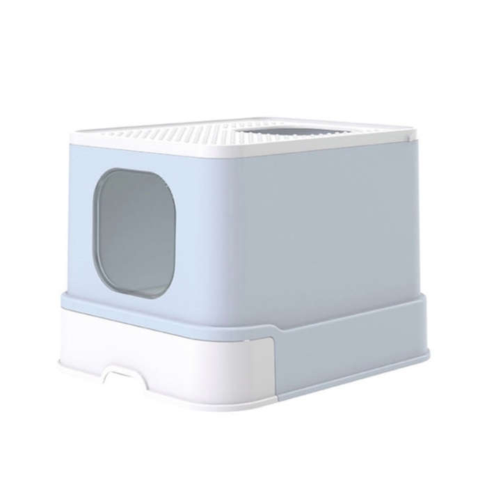 Top Drawer Fully Enclosed Cat Litter Box Pet Supplies(Blue)