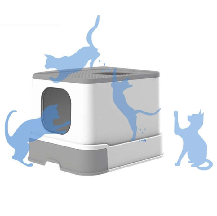 Top Drawer Fully Enclosed Cat Litter Box Pet Supplies(Gray)
