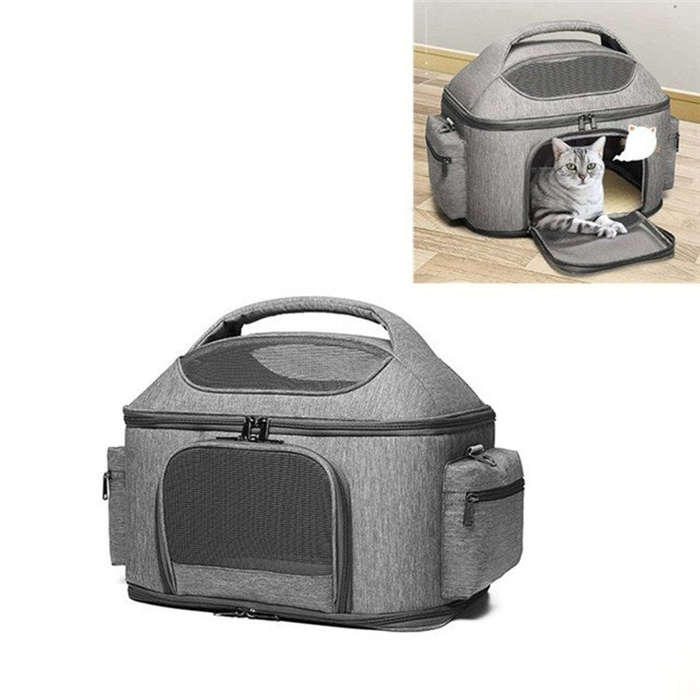 Portable Pet Bag for Outing Cats and Dogs Collapsible Pet Shoulder Bag Pet Backpack(Light Gray)