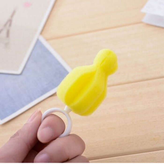 5 PCS 360 Degree Rotating Sponge yellow Baby Nipple Brush Babies Teat Cleaning Feeding Bottle Bru...