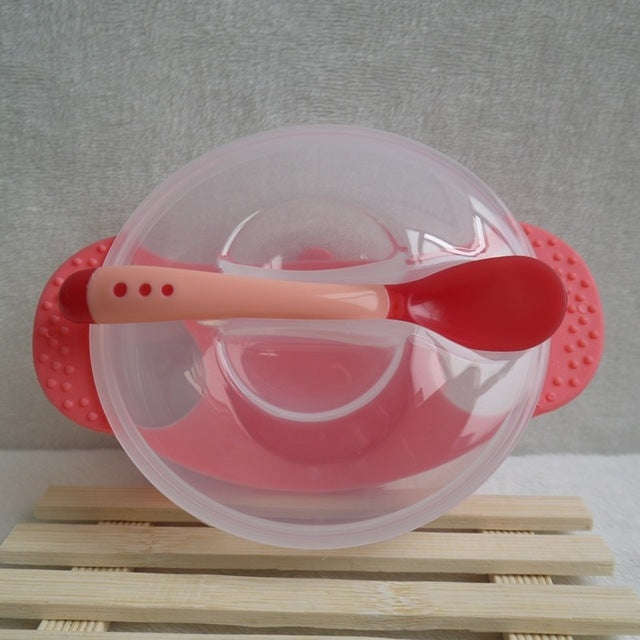 3 in 1 Children Tableware Baby Learning Dishes With Suction Cup Assist Food Bowl Temperature Sens...