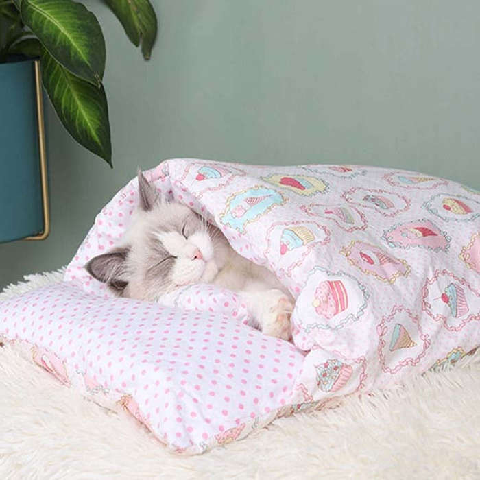 Closed Removable and Washable Cat Litter Sleeping Bag Winter Warm Dog Kennel, Size: L(Pink Ice Cr...