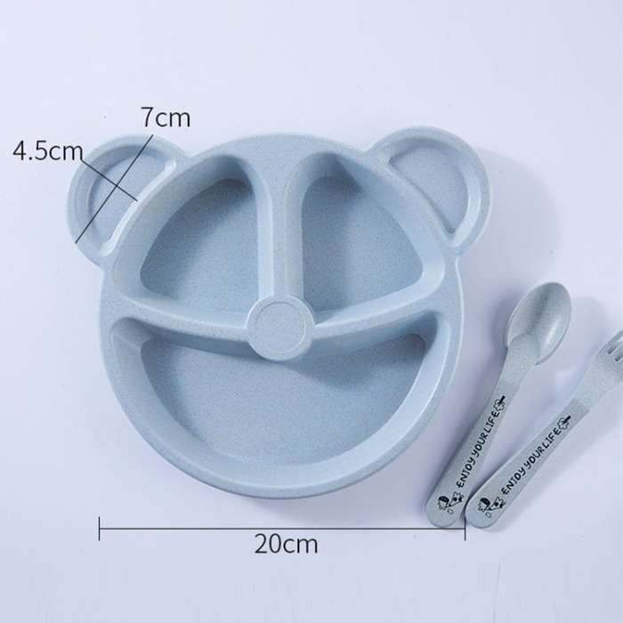 3 PCS/Set Baby Bowl+Spoon+Fork Feeding Food Tableware Cartoon Bear Kids Dishes Eating Dinnerware(...