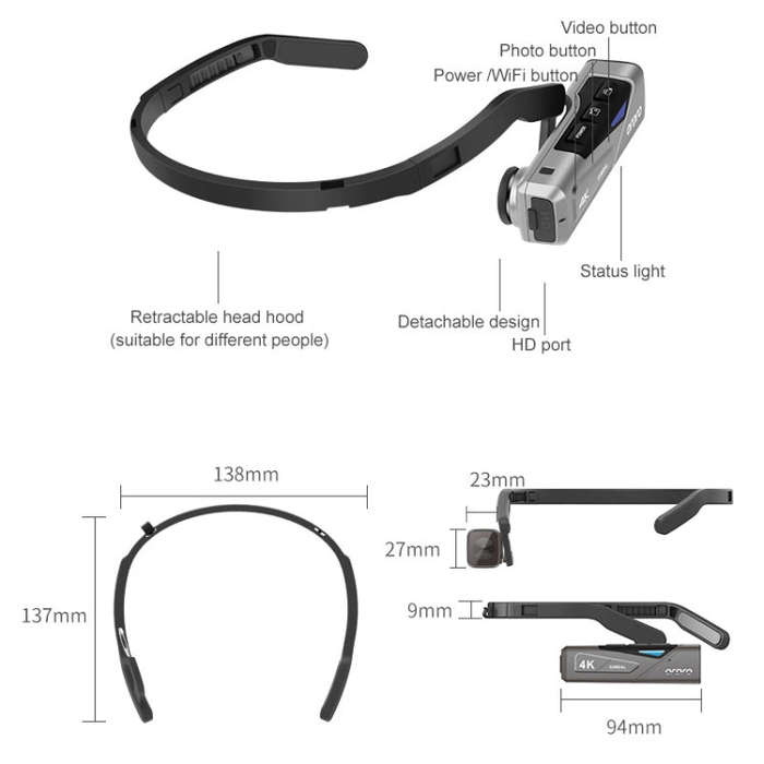 ORDRO EP7 4K Head-Mounted  Auto Focus Live Video Smart Sports Camera, Style:Without Remote Contro...