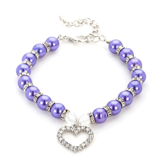 Pet Supplies Pearl Necklace Pet Collars Cat and Dog Accessories, Size:L(Purple)