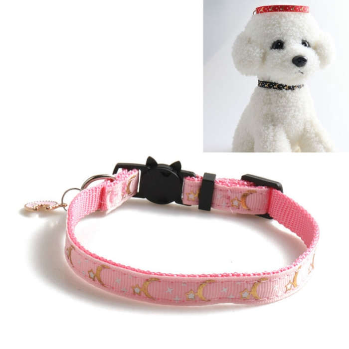 Pet Collar Webbing Cat Collar Star Moon with Pendant, Size:1x28cm(Pink)