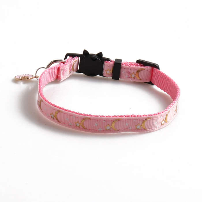 Pet Collar Webbing Cat Collar Star Moon with Pendant, Size:1x28cm(Pink)