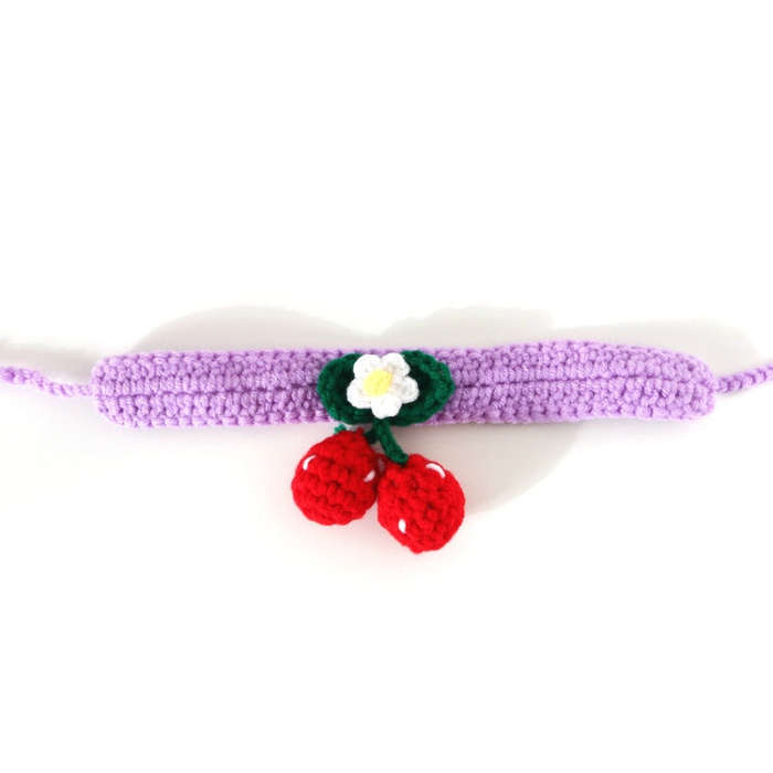 Pet Handmade Knitted Wool Cherry Cat Dog Collar Bib Adjustable Necklace, Specification: S 20-25cm...