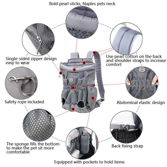 Doglemi Pet Outing Backpack Dog Shoulder Chest Bag Breathable Mesh Dog Cat Bag, Size:M(Gray)
