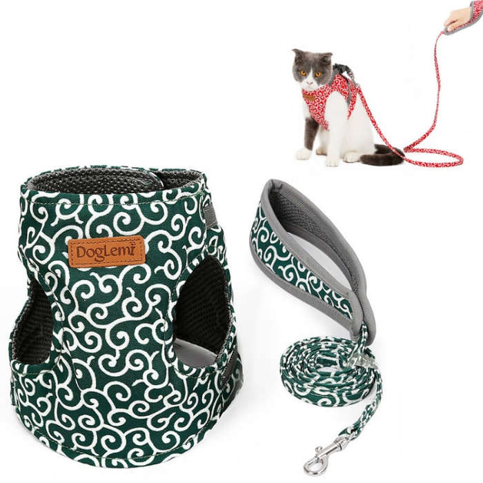 DogLemi Pet Cat Traction Rope Chest Harness Vest Type Traction Suit Cat Walking Rope, Size:XS(Green)