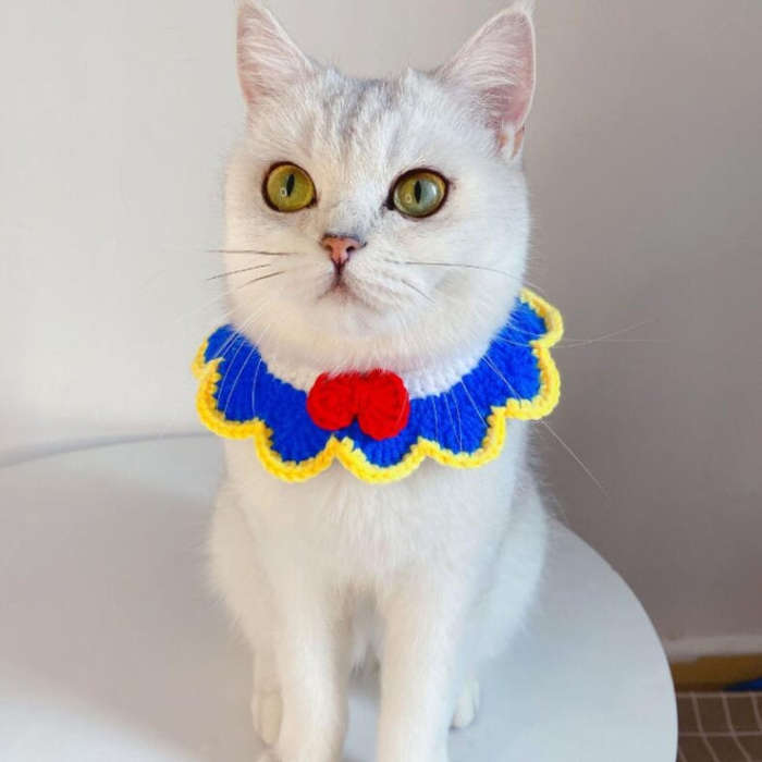 Handmade Woolen Knitting Adjustable Flower Bow Knot Cat Dog Bib Accessories Collar, Size:M 25-35c...