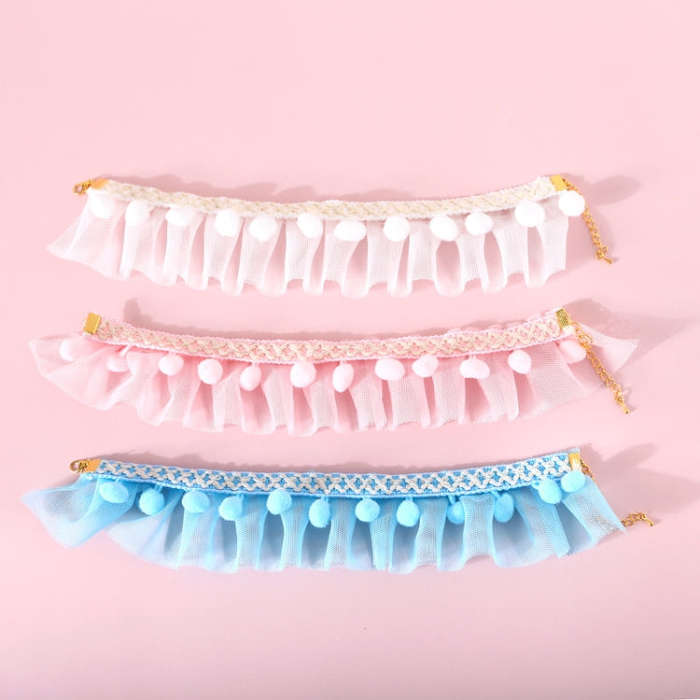 Lace Pet Adjustable Collar Cat Dog Photo Accessories, Size:M 25-30cm(White)