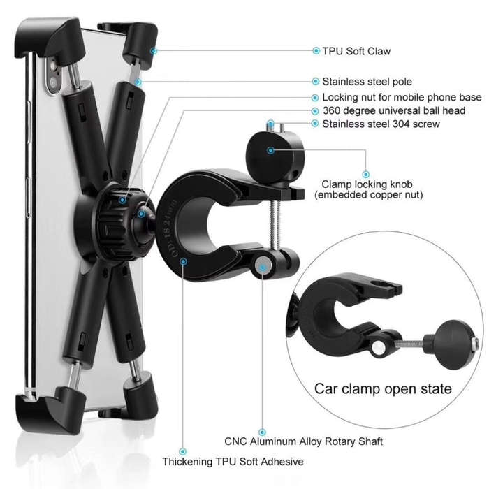 Motorcycle Bicycle Phone Holder Outdoor Riding Equipment Suitable For 4.7-8 Inch Mobile Phone/Tab...