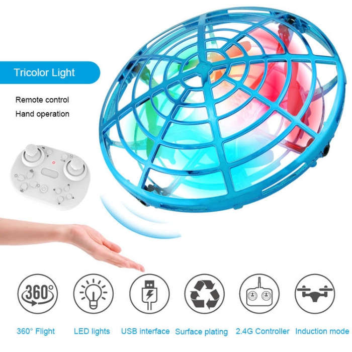 Colorful Lights 5 Induction Quadcopter UFO Mini Drone, Colour: Blue + Remote Control