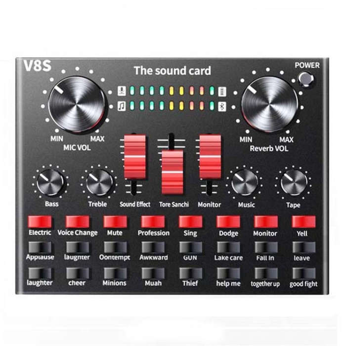 V8S Sound Card Mobile Phone Computer Anchor Live K Song Recording Microphone, Specification: Engl...