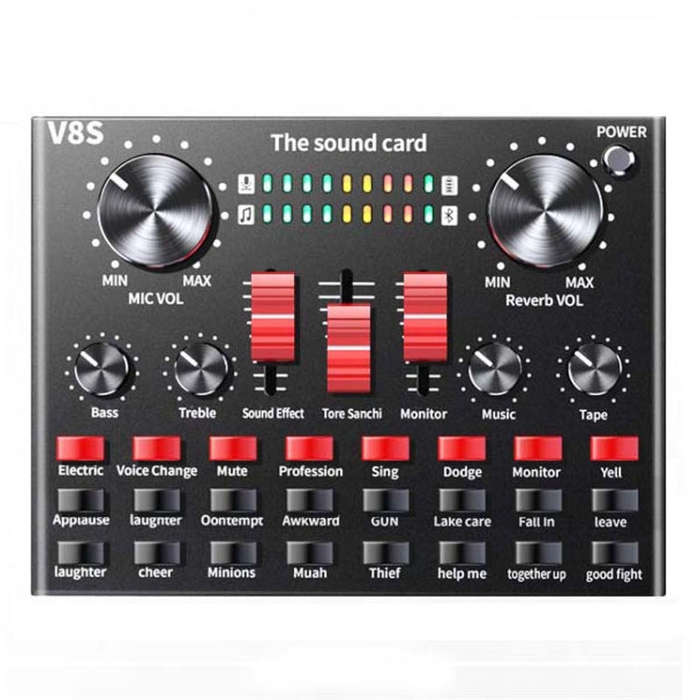 V8S Sound Card Mobile Phone Computer Anchor Live K Song Recording Microphone, Specification: Engl...