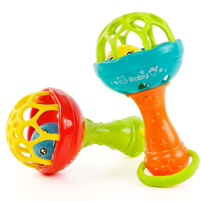 Baby Rattles Toy Intelligence Grasping Gums Plastic Hand Bell Rattle Funny Educational ToyColo...