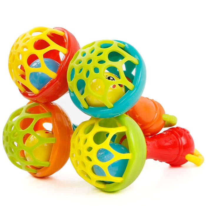 Baby Rattles Toy Intelligence Grasping Gums Plastic Hand Bell Rattle Funny Educational ToyColo...