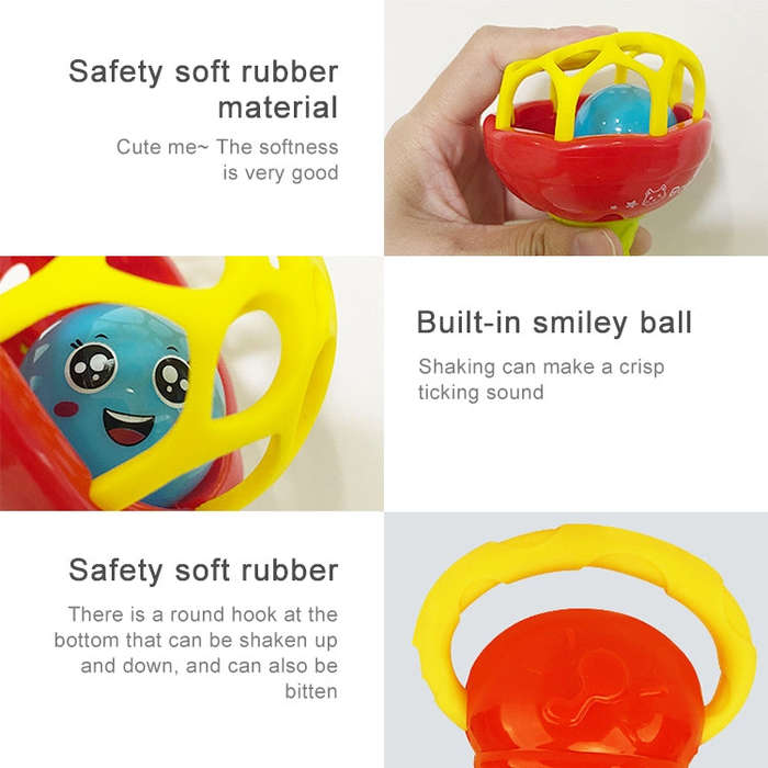 Baby Rattles Toy Intelligence Grasping Gums Plastic Hand Bell Rattle Funny Educational ToyColo...