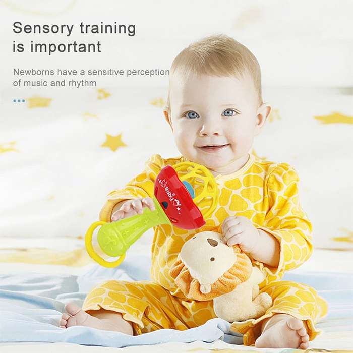 Baby Rattles Toy Intelligence Grasping Gums Plastic Hand Bell Rattle Funny Educational ToyColo...