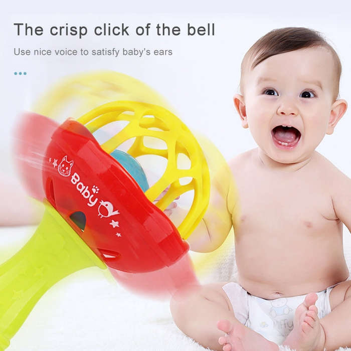 Baby Rattles Toy Intelligence Grasping Gums Plastic Hand Bell Rattle Funny Educational ToyColo...