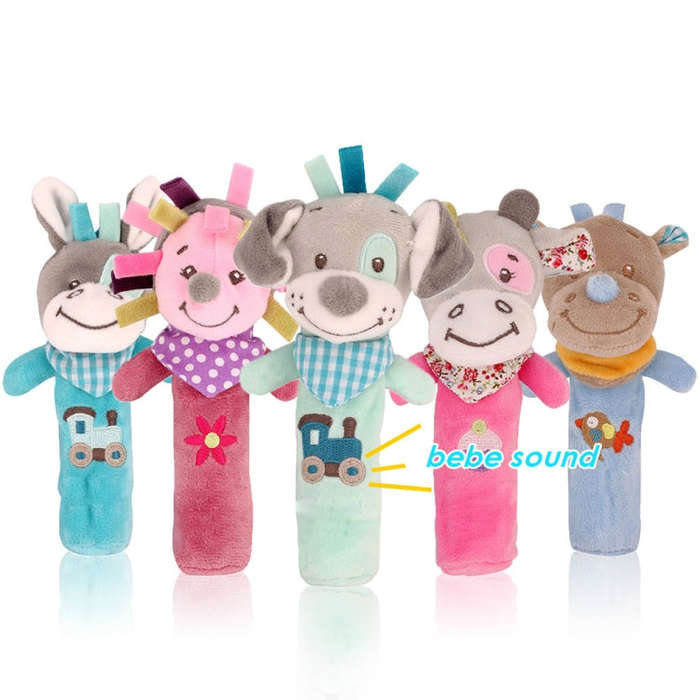 Cartoon Animal Hand Bell Rattle Interactive Toy Child Comfort Hand Grabbing Soft Plush Baby Toy(P...