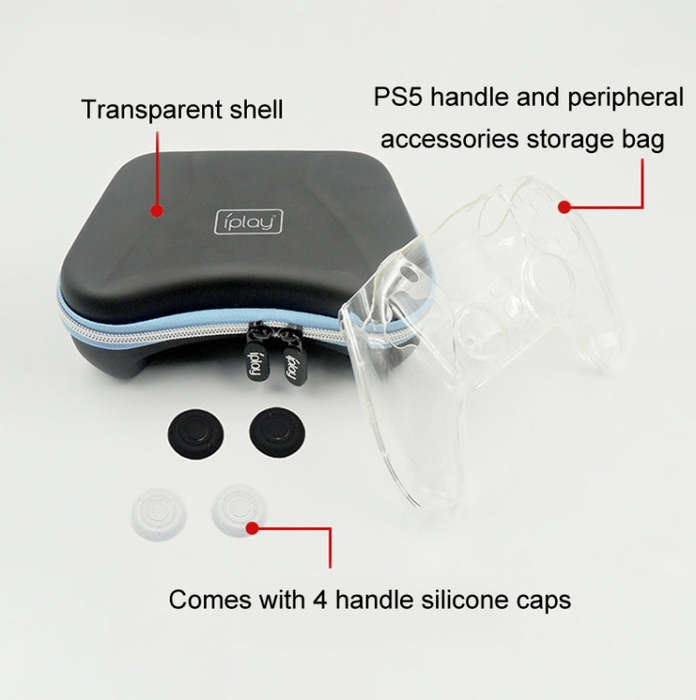 iPlay HBP-283 Gamepad Protective Shell Storage Bag For PS5(Handbag + PC Transparent Cover)